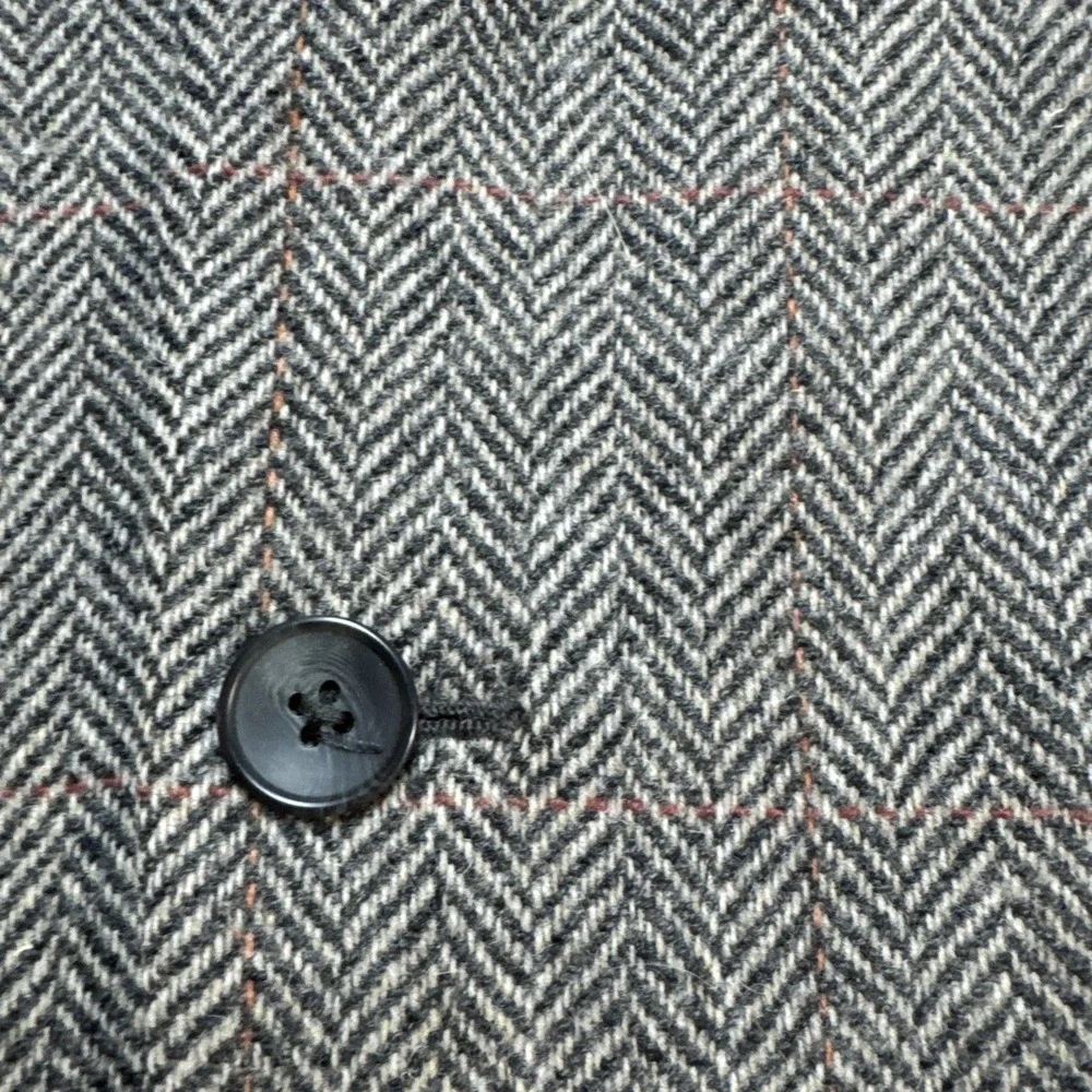 Joe Joseph Abboud Tweed Gray Herringbone Wool Blazer Jacket Sz 44R Elbow Pads